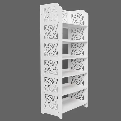 White 6-Tier Rectangle Wood-Plastic Shoe Cabinet Organizer Rack - Multi-Level Vertical Plastic Shoe Storage, Hollow Cutouts, Waterproof, Mildew-Resist, Adjustable Stable Design, Smooth Installation, 42x24x96.5 cm Organizer Stand for Living Room/Bedroom