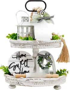 Set of 16 Farmhouse Tiered Tray Decor with 1 Lantern Artificial Plant& Cutting Board Sign for Rustic Home Kitchen Decor Tier Tray Decor Set (Tiered Tray Not Included)