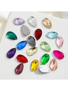 Slim Water Drop Shape Glass Multi Colors Shape Shiny Handmade Sewing Crystal Hand Sewn Rhinestone  Decoration Beads Flat Back With Holes Gems DIY Accessories Sew On Stones Strass For Decorating Clothes, Dress, Bags, Shoes, Brooches, Earrings, Handicrafts