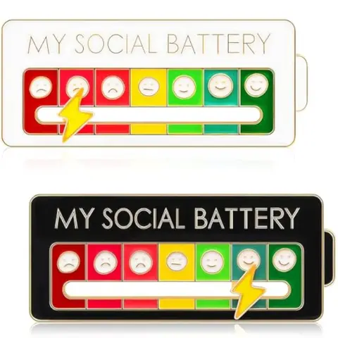 Social Battery Pin - 2 Pack Slider Pins for Introverts, Funny Interactive Mood Pins for Jackets & Backpacks - Novelty Cowboy Accessories for Men, Cute Gifts for Girlfriend, Wife, Her [Novelty Accessories]