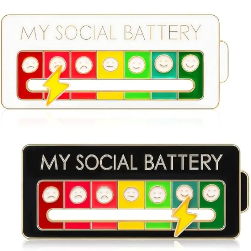 Social Battery Pin - 2 Pack Slider Pins for Introverts, Funny Interactive Mood Pins for Jackets & Backpacks - Novelty Cowboy Accessories for Men, Cute Gifts for Girlfriend, Wife, Her [Novelty Accessories]