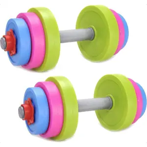 Kids Workout Dumbbell Weights Set - Toddler Toy Gym Equipment for Pretend Play Lifting, Exercise & Fitness - Adjustable Fill with Sand or Water
