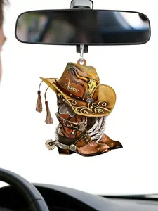 A personalized flat car pendant decoration in the shape of cowboy boots and a hat, suitable for daily wear, vacation dates, and other occasions, and also a delightful and exquisite small gift.