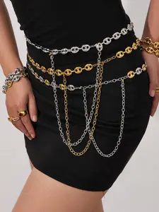 Stainless Steel Coffee Bean Geometric Necklace Bracelet Set, Casual All Seasons Jewelry, Versatile Waist Chain, Luxury European Style, Geometric Elements, All Season Wear, Unique Design