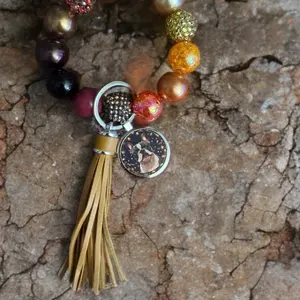 Boston Terrier Keychain with Colorful Beads and Tassel Charm Unique Design Accessory Featuring a Tassel Charm and Colorful Beads