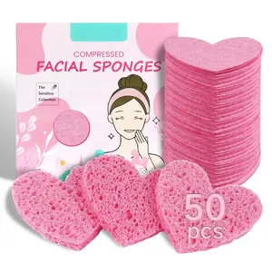50-Pack Heart-Shaped Compressed Facial Sponges – Natural Cellulose Cosmetic Sponges for Cleansing, Exfoliating, Makeup & Mask Removal | Reusable Skin Massage | Perfect Valentine’s, Easter & New Year Gift (Pink)