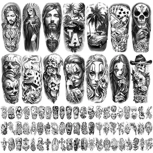 77 Sheets Large Chicano Temporary Tattoos, Chicana Guadalupe Gangster Fake Tattoos Prisoner Day of the Dead, Lowrider Style Culture Mexico Chicano Clown Tattoo Stickers for Men Women Adult