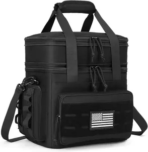 Tactical Lunch Bag & Lunch Box for Men - Large Double Deck Expandable Insulated Soft Adult Lunchbox for Work - Cooler Bag for Beach, Picnic, Camping,Outdoor，Travel (Black,16L)