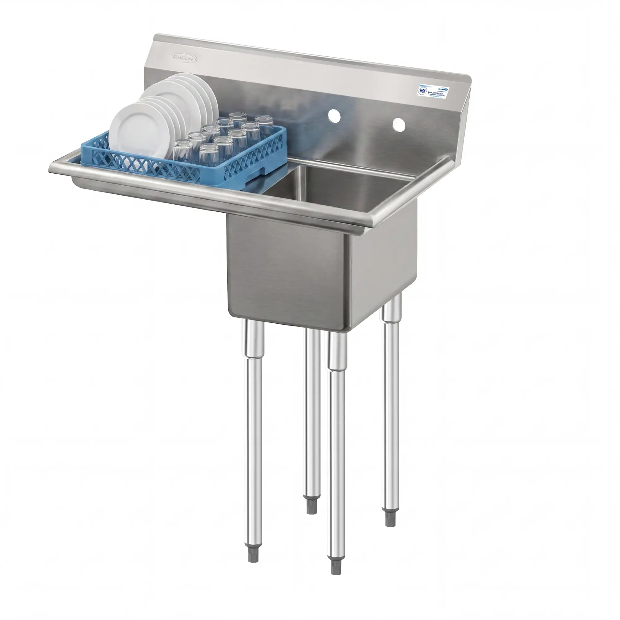 31 in. One Compartment Stainless Steel Commercial Sink with Drainboard, Bowl Size 12"x 16"x 10" SA121610-16L3.