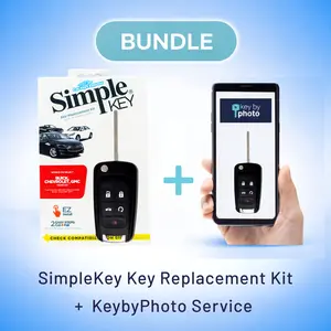Ultimate Key Bundle DIY Car Key Replacement Kit with SimpleKey™ Programmer & Key By Photo™ Service | Select Buick, Chevrolet & GMC Vehicle with 4 Button Remote Key with Trunk Release Feature, High Security Blade (GMFK5TRSSK-KBP-UKB)