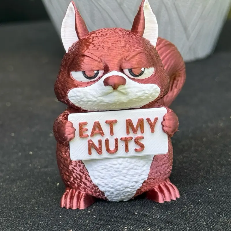 3D printed Desk Squirrel, "Eat My Nuts" Themed Desktop Decor for Office Desks
