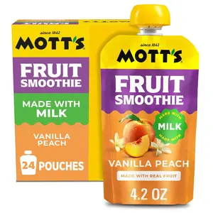 Mott’s Fruit Smoothies Strawberry Banana, 4.2 oz clear pouches, 8 Pack, Non-dairy, Made With Oatmilk, Made With Real Fruit, Good Source of Calcium, On-the-Go