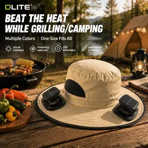 Solar Powered BBQ Cooling Fan Hat for Men - Wide Brim, UV Protection, Dual Fans, USB Rechargeable Outdoor Hat for Grilling, Camping