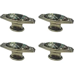 4 Pack Antique Drawer Knobs Bronze Cabinet Pull Knobs with Stained Window Pattern Single Hole Decorative Pull Handles for Dresser Chest
