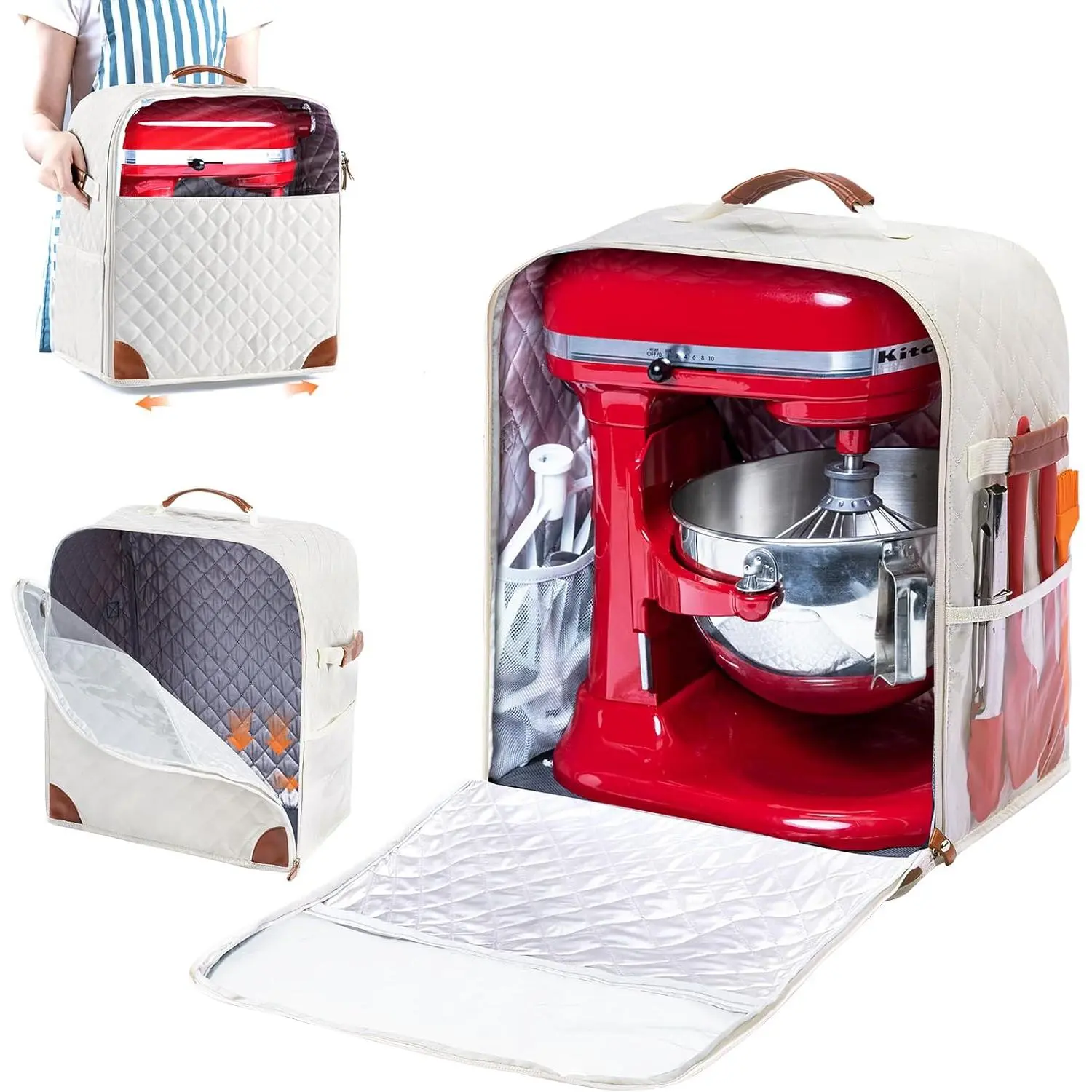 Stand Mixer Cover with Appliance Sliders Base Compatible with  Mixer-Storage Bag for 4.5/5 Quart with Pockets for Kitchen Aid Accessories and Attachments
