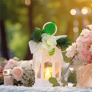 8 Pcs Wedding Lantern Candle Holders For Table Centerpiece Vintage White Candle Hanging Lanterns And LED Candles Decorative Farmhouse Rustic Lantern For Wedding Fireplace Table Decor