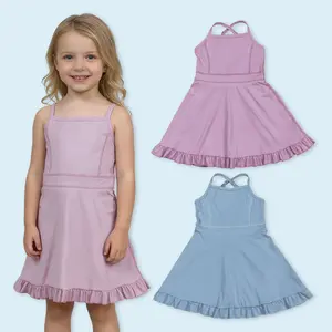 Blue yoga dress girls athletic dress breathable soft casual wear dress