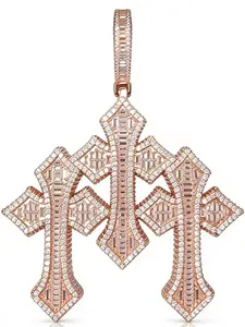 2296 HipHop Triple Cross Pendant for Men & Women Urban Vibe Triple Cross Pendant White Gold Plated Fashion Jewelry Complimentary shipping