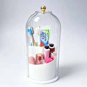 The Viral Covered Toothbrush Holder That Finally Fits Your Electric Brush – 3 Slot Rotating Dustproof Bathroom Organizer for Toothpaste and Makeup Brushes, 360 Degree Swivel Vanity Caddy, The Home Essential Taking Over Your Feed