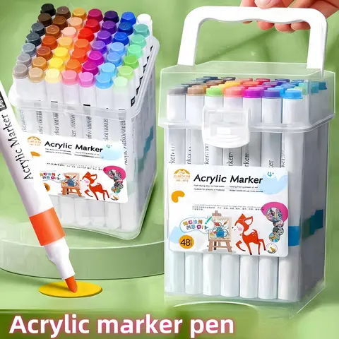 Acrylic Marker Set, 24/48 Colors, Washable Multi-Purpose Markers for Painting, Coloring, Crafts & DIY Projects, Professional Art Supplies 120/80/60/36 Colors Christmas gifts, Acrylic Painting Pen, Acrylic Drawing Markers
