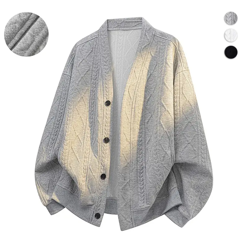 Men’s spring/autumn fashion twisted jacquard open-front knit pullover sweater, casual multifunctional long-sleeve V-neck buttoned cardigan, men’s stylish sweatshirt