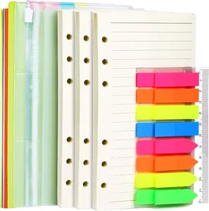 A6 Refill Paper, 3 Pack 45PCS A6 6 Ring Loose Leaf Paper, 320PCS Neon Page Markers, with Binder Pockets Dividers, A6 Lined Paper Refills for A6 Binder Planner Notebook Journal, 6.73"x3.74"