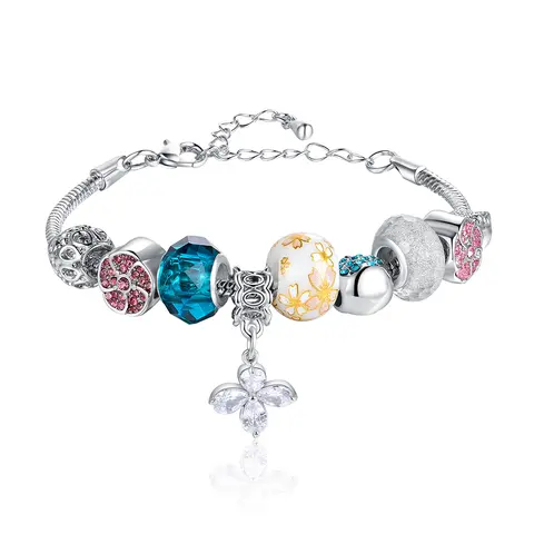 Aprilery Flower Bracelet - Crystal Design Pretty Bracelet, Cherry Blossom Pendant Snake Chain Artificial Gemstone Jewelry With Adjustable Extender