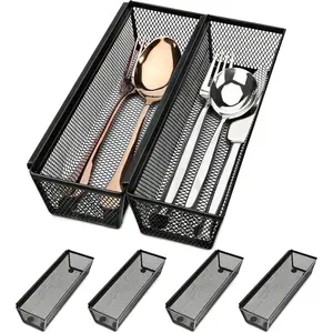 6 Pack Interlocking Silverware Drawer Organizer, Utensil Organizer for Kitchen Drawers, Ideal for Large Utensils, Size 9.6*3*2 Inch