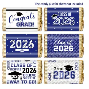 5sheets/30pcs 2026 Graduation Season Chocolate&candy Wrapper Stickers, Grad Cap Design Candy Wrapper Stickers, Mini Chocolate Decorative Label Stickers, Perfect for "Congrats Grad",party supplies, Self Adhesive Stickers