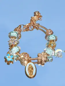 Religious Virgin Mary Charm Bracelet, Religious Moon Bracelet, Fashion Blue Cherry Blossom DIY Bracelet, Heart Life Tree Bracelet, Pretty Bracelet