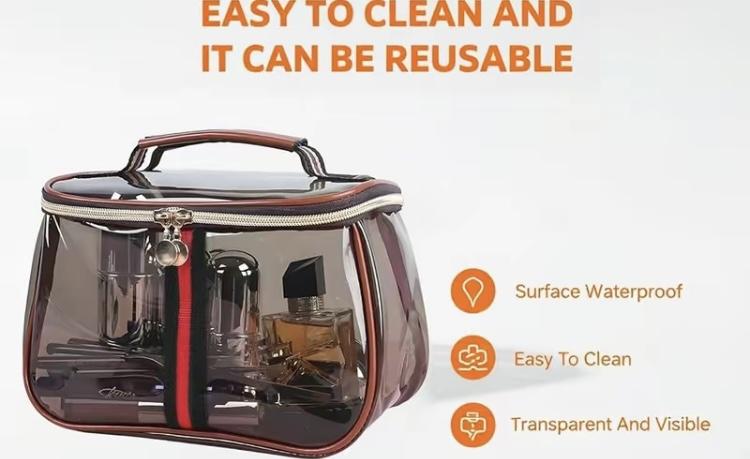 Large Capacity Makeup Bag, 1 Count Waterproof Transparent Travel Organizer, Cosmetic Storage Bag for Toiletries & Cosmetics