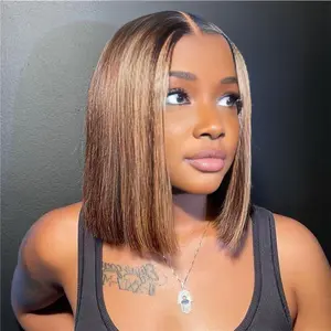100% Human Hair 4/27 Highlight Ombre Bob Wig Human Hair 6x4 Glueless Lace Cloure Wigs 180 Density Blonde 4/27 Wear And Go Straight Bob Wigs For Women Brazilian Human Hair wig 8 Inch 10 Inch Glueless Bob Wig Springtok