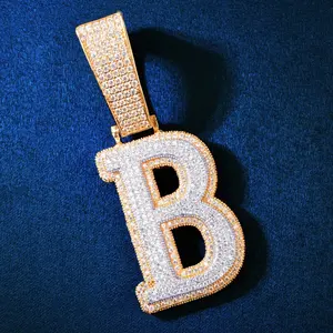 【PANG Jewelry】A-Z Large Letter two tone PendantNecklace, Hip Hop Full Zircon Letter Pendant
