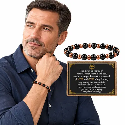 PEALICIOUS Unisex 3500-Gauss Magnetic 99.99% Pure Copper Hematite Beaded Bracelet - Elegant Minimalist Bangle, Stretch Design for Adults, Ideal Gift for Loved Ones