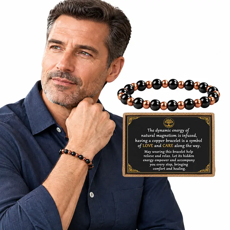 PEALICIOUS Unisex 3500-Gauss Magnetic 99.99% Pure Copper Hematite Beaded Bracelet - Elegant Minimalist Bangle, Stretch Design for Adults, Ideal Gift for Loved Ones
