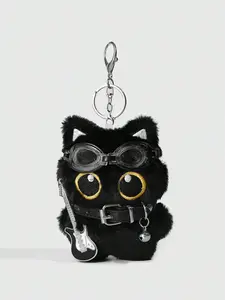 Adorable Pilot Cat Doll Bag Charm, Punk Rock Necklace Decoration, 3D Keychain Animal Gift for Birthdays and Holidays, Bag Pendant Keychain