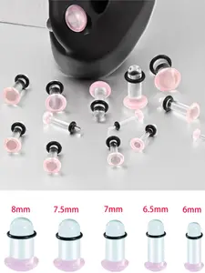 10pcs/18pcs/lots Glass Plug Ear Gauges, 10pcs/18pcs Short Taper Expander, Comfy Dead Stretching Plugs with Rubber Rings, Casual Daily Jewelry Set