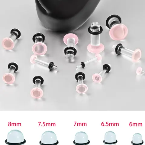 Glass Design & Short Taper Expanders, Comfy Plugs with Rubber Rings, Casual Daily Jewelry Set, Body Piercing Jewelry