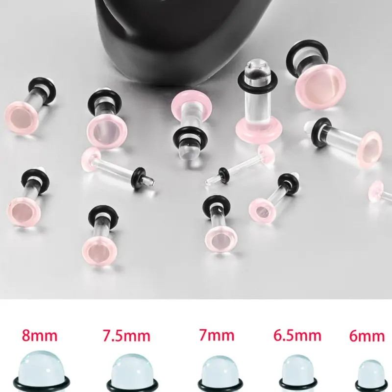 Glass Design & Short Taper Expanders, Comfy Plugs with Rubber Rings, Casual Daily Jewelry Set, Body Piercing Jewelry