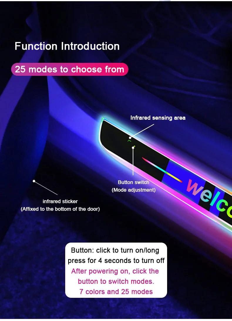 4PCS Car Door Sill Light Threshold Lamp Logo Projector Lamp Power Moving LED Welcome Plate Pedal Light Protect Car Doors adjustable brightness