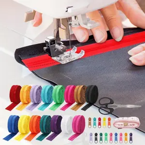 45 Yards 15 Colors #5 Nylon Coil Zippers with Pull Heads, Scissor, Ruler, Assorted Lengths Sewing Zipper for DIY Sewing Crafts Zipper Tape for Clothes, Bag, Purse Making Supplies Kit