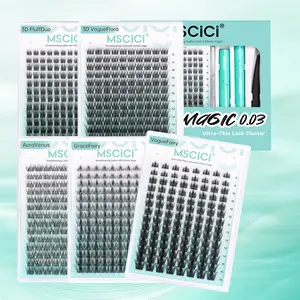 MSCiCi 3D VogueFlora.03 Lash Clusters Kit Ultra-Soft Lightweight Lashes 0.03mm SM-PBT Fiber Acrylic Adhesive 150 Hours Long-Lasting Medical-Grade Glue Beginner Friendly At-Home Application Makeup Cosmetic Eyelash Falsies
