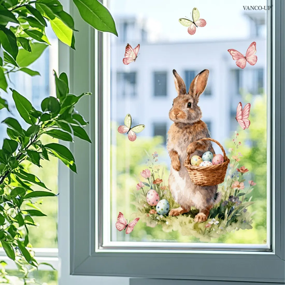 A (30*40cm) Easter bunny egg lawn flat 2D window sticker, window decoration static glass sticker, D21149-NC