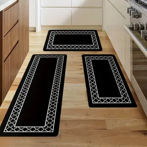3pcs Geometric Pattern Kitchen Floor Mats Spring and Summer, Outdoor Theme, Fade Resistant Area Rugs, Suitable for Entrance, Living Room, Laundry Room, Bathroom - flannel Home Decoration kitchen carpet