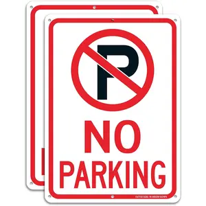 (2 Pack) No Parking Sign with Symbol Sign, 10 x 7 Inches Reflective .40 Rust Free , UV Protected, Weather Resistant, , Durable Ink, Easy to Mount