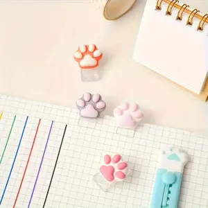 4pcs Mini Cat Paw Binder Cute Cartoon Cat Paw Bookmark Kawaii Scrapbook Journal Clip Stationery Clip Office Accessories Office Stationery Supplies