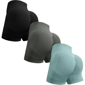 3 Piece Workout Shorts for Women Seamless Scrunch Butt Lifting High Waisted Yoga Gym Booty Running Short Pants