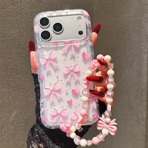 Sweet Heart Bow Phone Case, Transparent Full Coverage Tpu, Protective Anti-Drop Protection, Compatible with iPhone 11/12/13/14/15/16/17 Pro Max, Gift for Friends