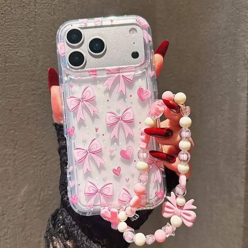 Sweet Heart Bow Phone Case, Cellphone Casing, Transparent Full Coverage, Protective Anti-Drop Shockproof Protector, Shockproof Tpu Cover, Compatible with iPhone 11/12/13/14/15/16/17 Pro Max, Gift for Friends, Phone Decoration