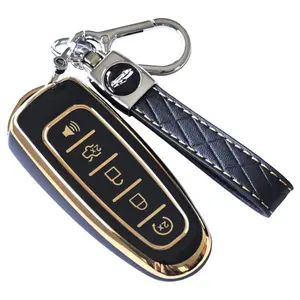 Ford Key Cover with Keychain Strap, Soft Tpu Key Cover Protector, Compatible with Ford C-Max Edge Escape Expedition Explorer Flex Focus Taurus Lincoln Mks Mkt